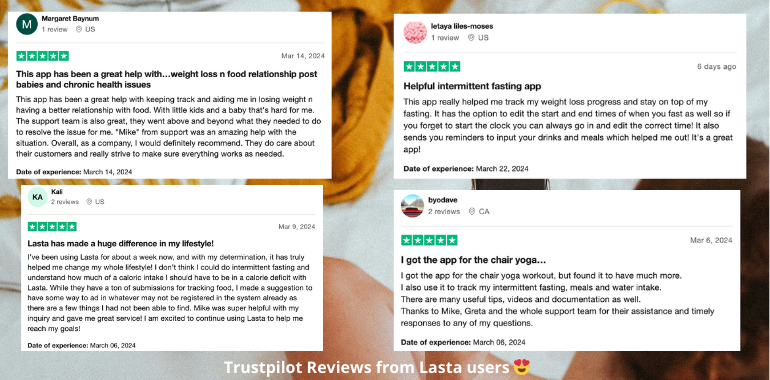 Trustpilot Reviews from Lasta users